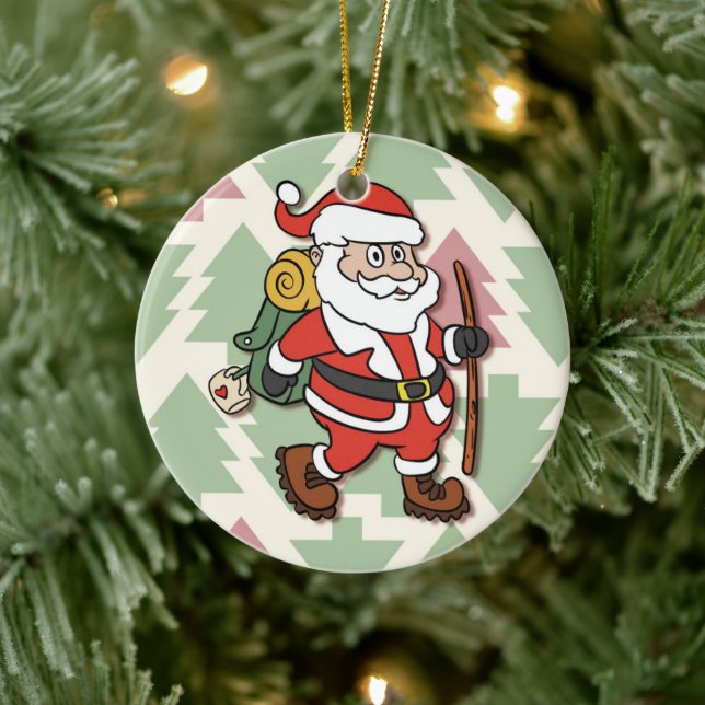 Santa Claus hiker Keramik Ornament (Baum)