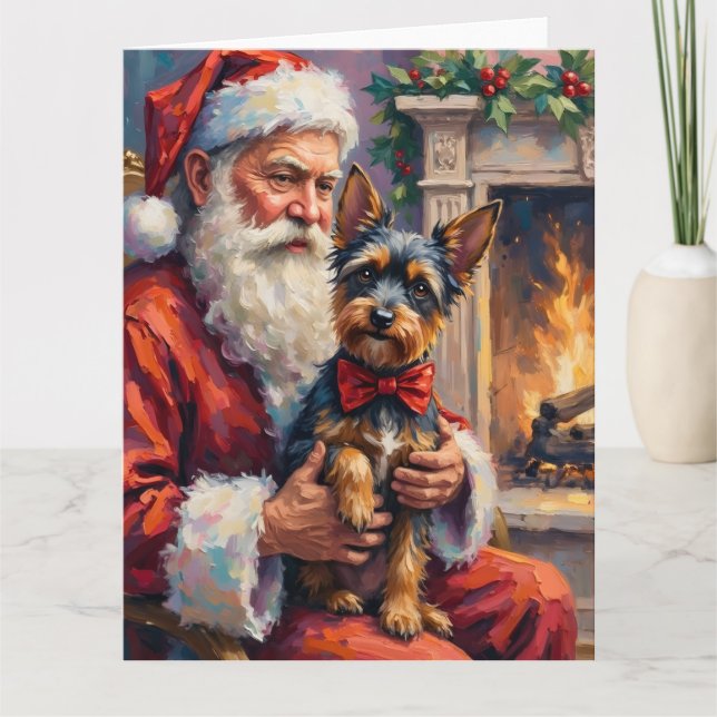 Santa Claus Holding Affenpinscher Christmas Art Karte (Vorderseite)
