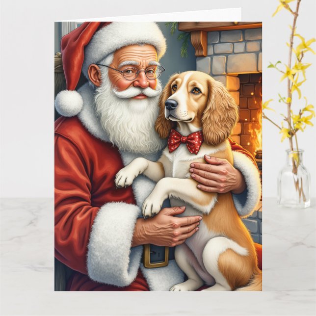 Santa Claus Holding Afghan Hound Christmas Karte (Gelbe Blume)