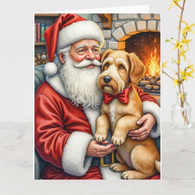 Santa Claus Holding Airedale Christmas Art Karte (Gelbe Blume)
