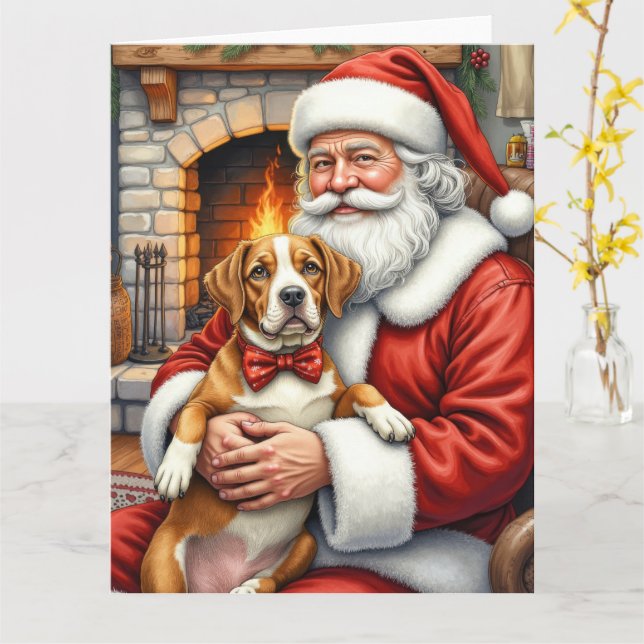 Santa Claus Holding American Staffordshire Terrier Karte (Gelbe Blume)