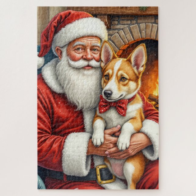 Santa Claus Holding Australian Cattle Christmas Puzzle (Vertikal)