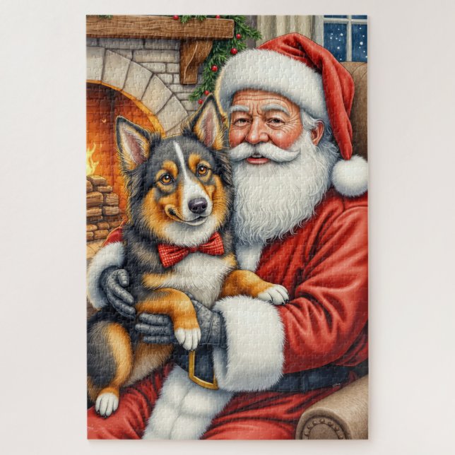 Santa Claus Holding Australian Shepherd Christmas  Puzzle (Vertikal)