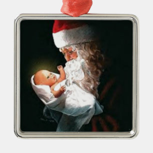 Santa Claus Holding Baby Jesus Ornament Aus Metall
