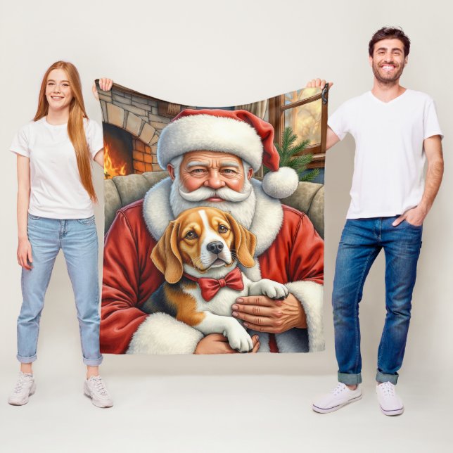 Santa Claus Holding Beagle Christmas Art Fleecedecke (Beispiel)