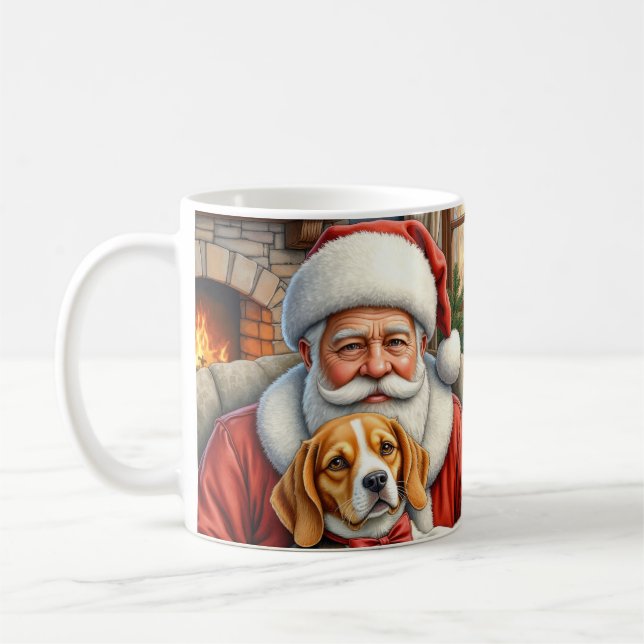 Santa Claus Holding Beagle Christmas Art Kaffeetasse (Links)