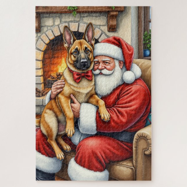 Santa Claus Holding Belgian Malinois Christmas Art Puzzle (Vertikal)