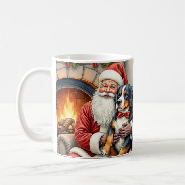 Santa Claus Holding Bernese Mountain Dog Christmas Kaffeetasse (Links)