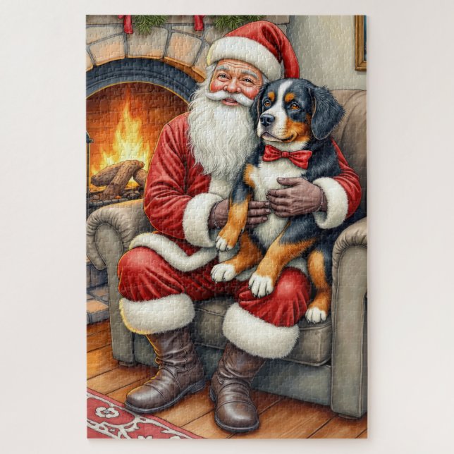 Santa Claus Holding Bernese Mountain Dog Christmas Puzzle (Vertikal)