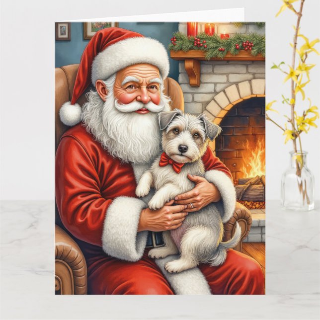 Santa Claus Holding Biewer Terrier Christmas Art Karte (Gelbe Blume)