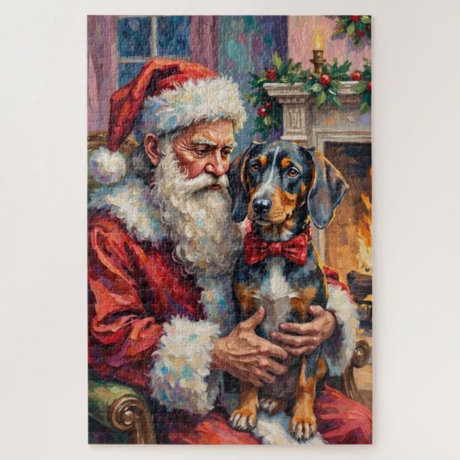 Santa Claus Holding Bluetick Coonhound Christmas  Puzzle (Vertikal)