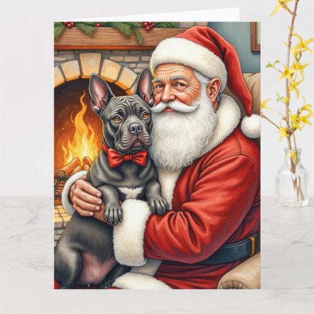Santa Claus Holding Cane Corso Christmas Art Karte (Gelbe Blume)