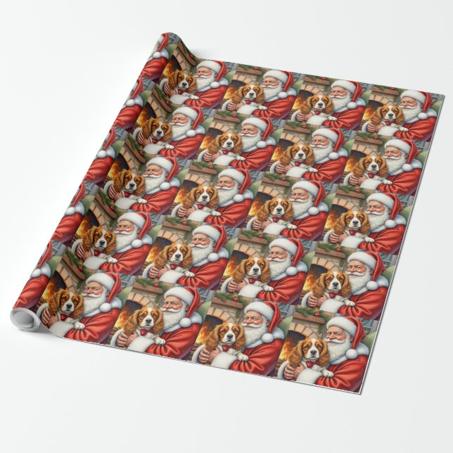 Santa Claus Holding Cavalier King Charles Spaniel  Geschenkpapier (Ungerollt)