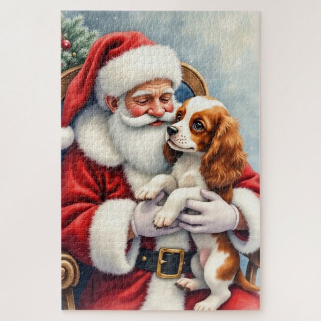 Santa Claus Holding Cavalier King Charles Spaniel  Puzzle (Vertikal)