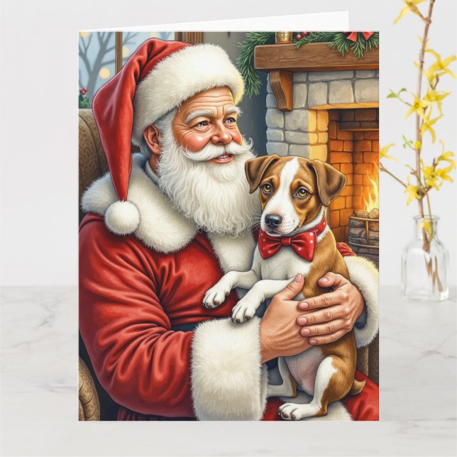 Santa Claus Holding Chesapeake Bay Terrier Karte (Gelbe Blume)