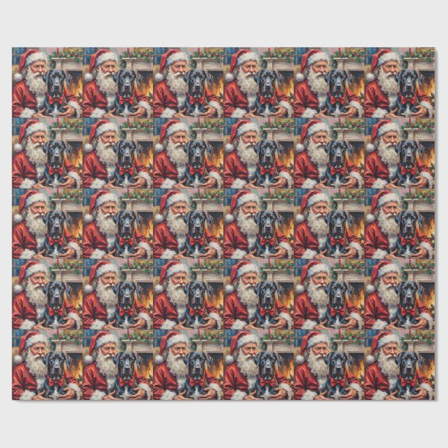 Santa Claus Holding Great Dane Christmas Art Geschenkpapier (Flach)