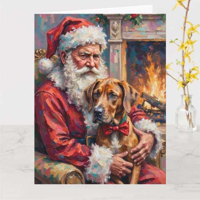 Santa Claus Holding Great Dane Christmas Art Karte (Gelbe Blume)