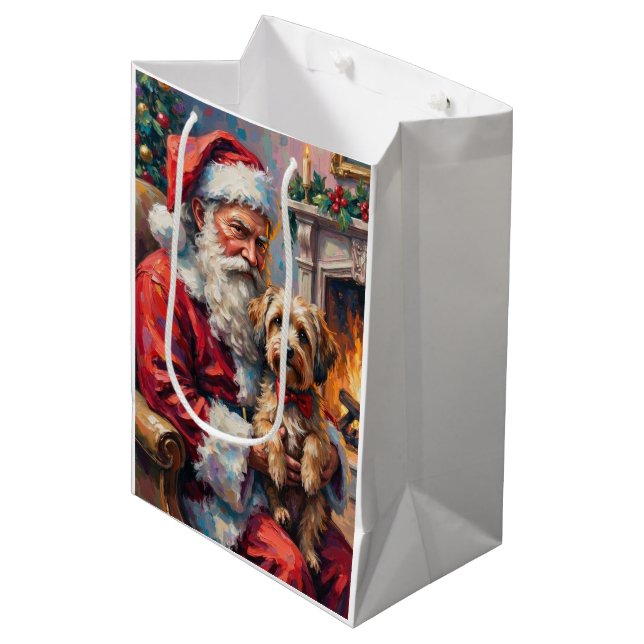 Santa Claus Holding Havanese Christmas Art Mittlere Geschenktüte (Vorderseite Schrägansicht)
