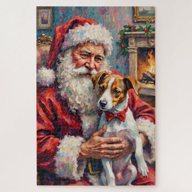 Santa Claus Holding Jack Russell Christmas Art Puzzle (Vertikal)