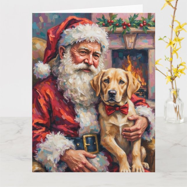 Santa Claus Holding Labrador Christmas Art Karte (Gelbe Blume)
