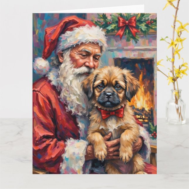 Santa Claus Holding Lhasa Apso Christmas Art Karte (Gelbe Blume)