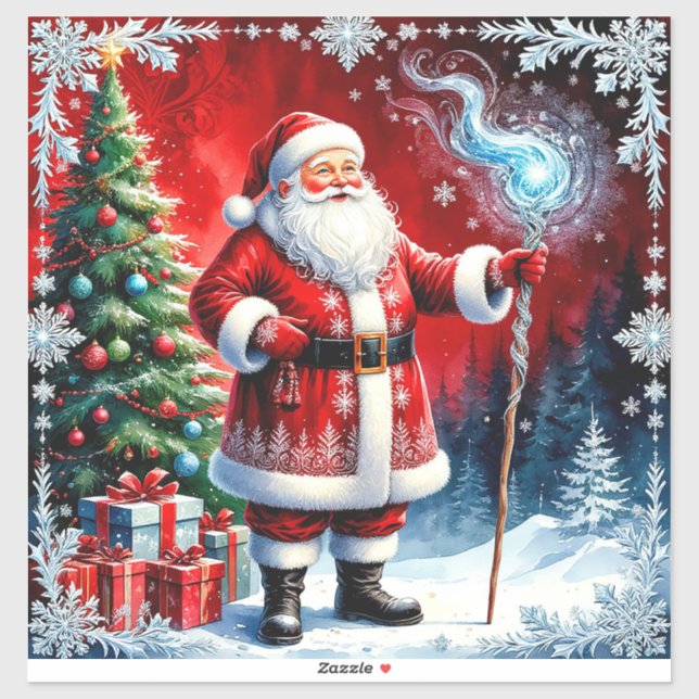 Santa Claus Holding Magic Staff Aufkleber (Blatt)