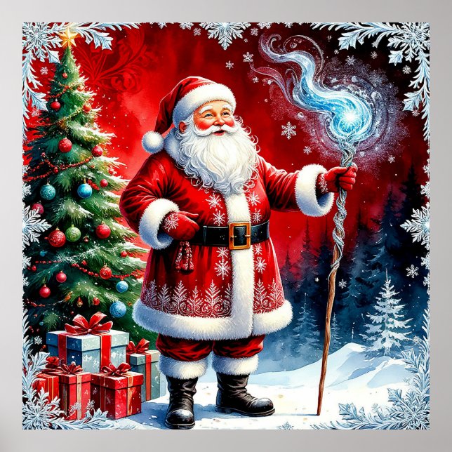 Santa Claus Holding Magic Staff Poster (Vorne)