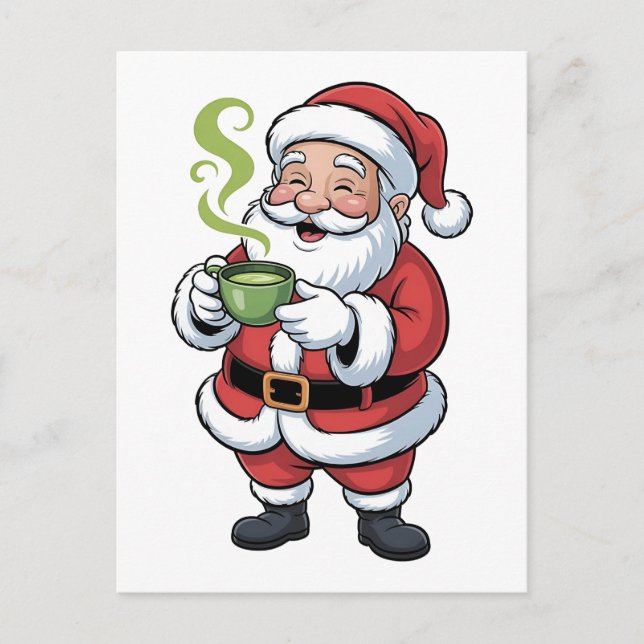 Santa Claus Holding Matcha Drink Weihnachten Einladungspostkarte (Vorderseite)
