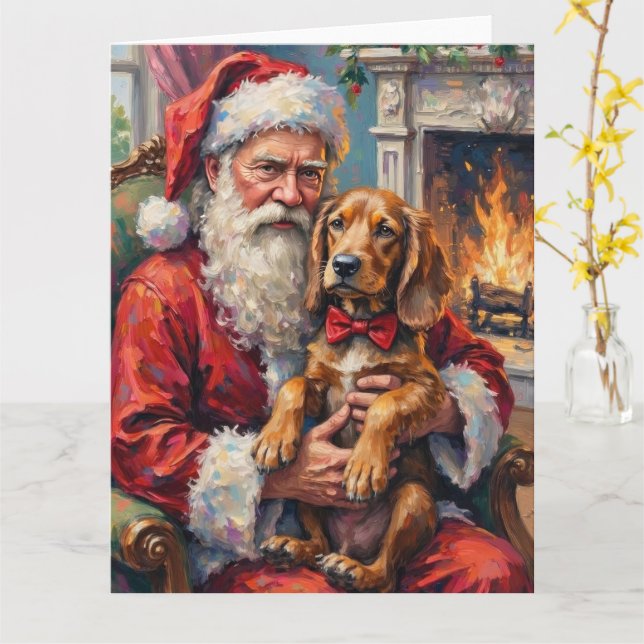 Santa Claus Holding Otterhound Christmas Art Karte (Gelbe Blume)