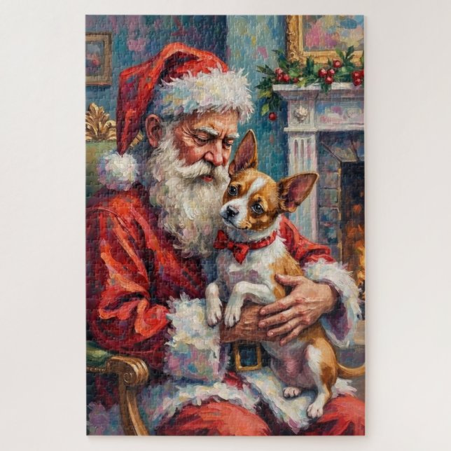 Santa Claus Holding Papillon Christmas Art Puzzle (Vertikal)