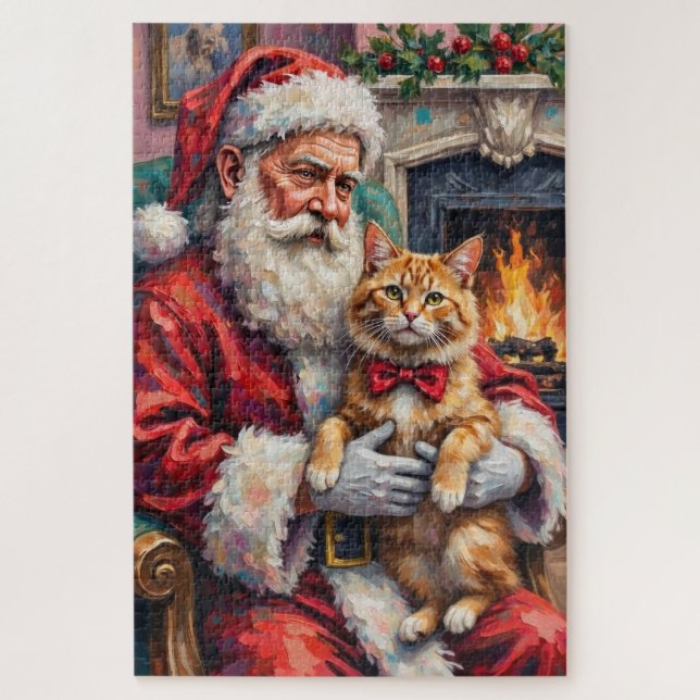 Santa Claus Holding Persian Cat Christmas Art Puzzle (Vertikal)