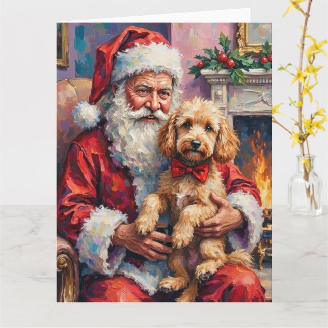 Santa Claus Holding Poodle Christmas Art Karte (Gelbe Blume)