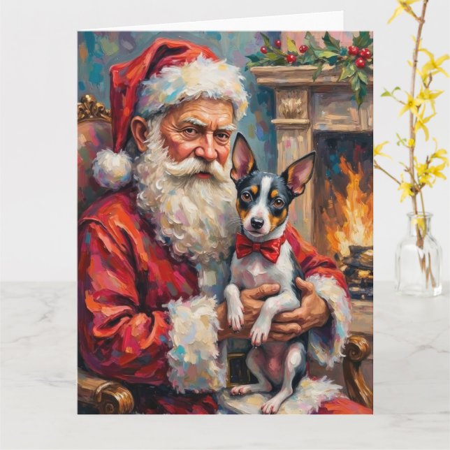 Santa Claus Holding Rat Terrier Christmas Art Karte (Gelbe Blume)