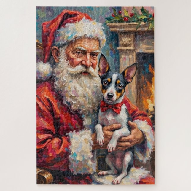 Santa Claus Holding Rat Terrier Christmas Art Puzzle (Vertikal)