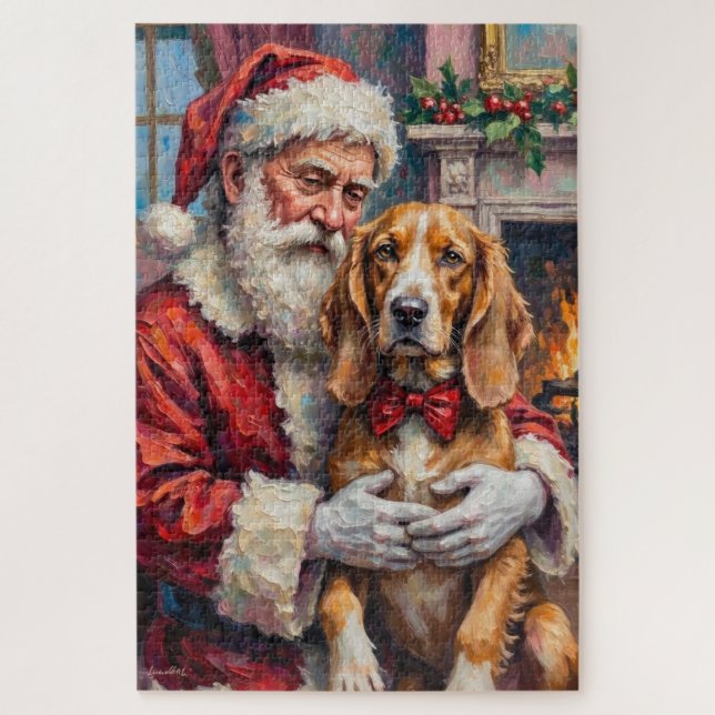 Santa Claus Holding Silken Windhound Christmas Art Puzzle (Vertikal)