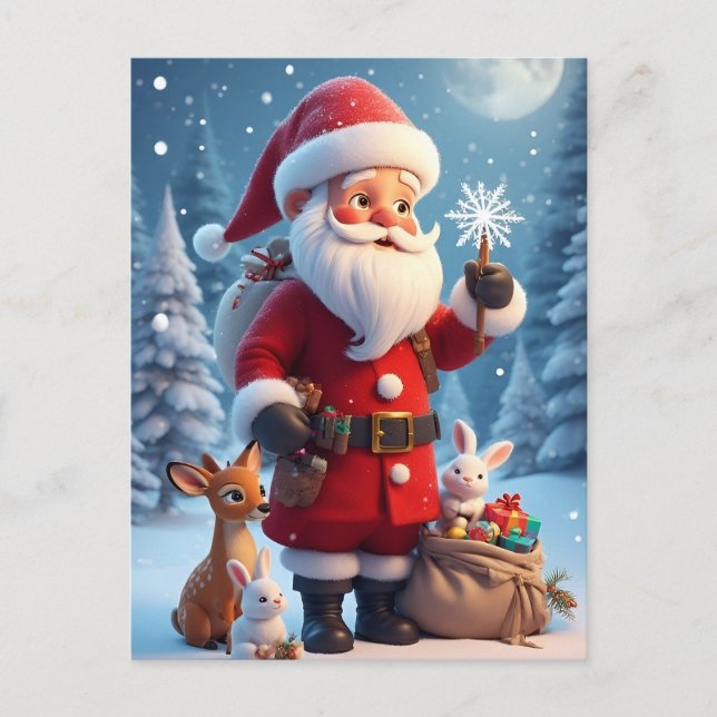 Santa Claus Holding Snowflake Postkarte (Vorderseite)