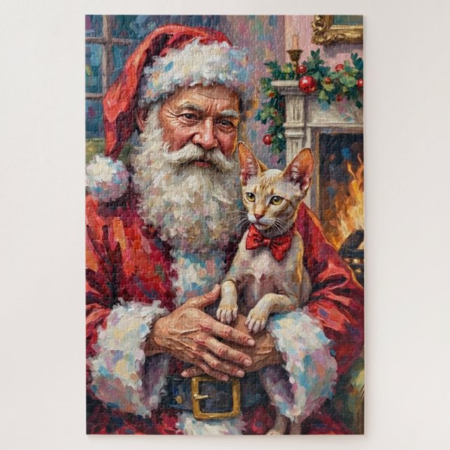 Santa Claus Holding Sphynx Cat Christmas Art Puzzle (Vertikal)