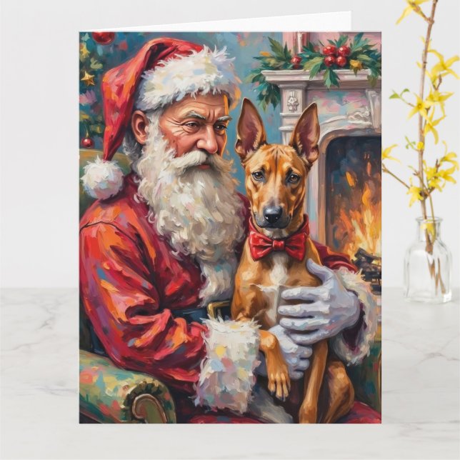 Santa Claus Holding Thai Ridgeback Christmas Art Karte (Gelbe Blume)