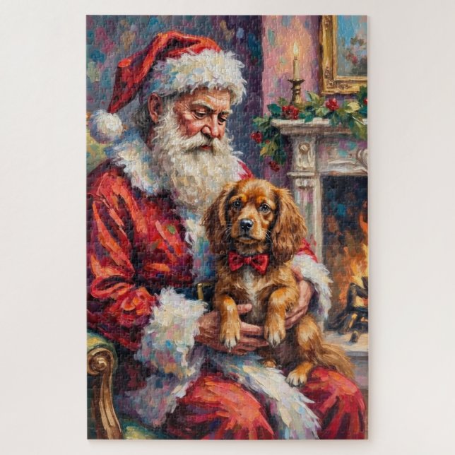 Santa Claus Holding Tibetan Spaniel Christmas Art Puzzle (Vertikal)