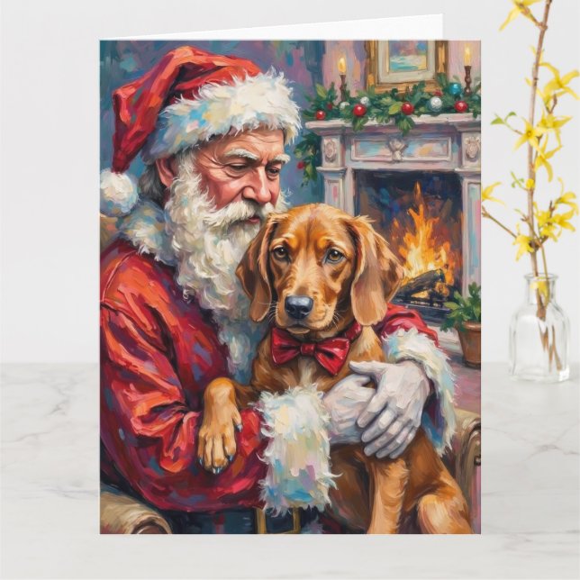 Santa Claus Holding Vizsla Christmas Art Karte (Gelbe Blume)