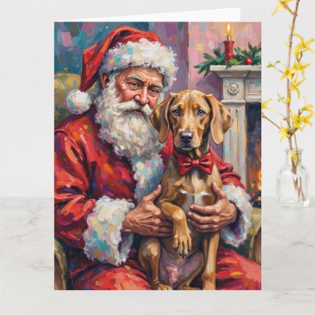 Santa Claus Holding Weimaraner Christmas Art Karte (Gelbe Blume)