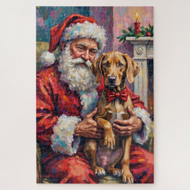 Santa Claus Holding Weimaraner Christmas Art Puzzle (Vertikal)