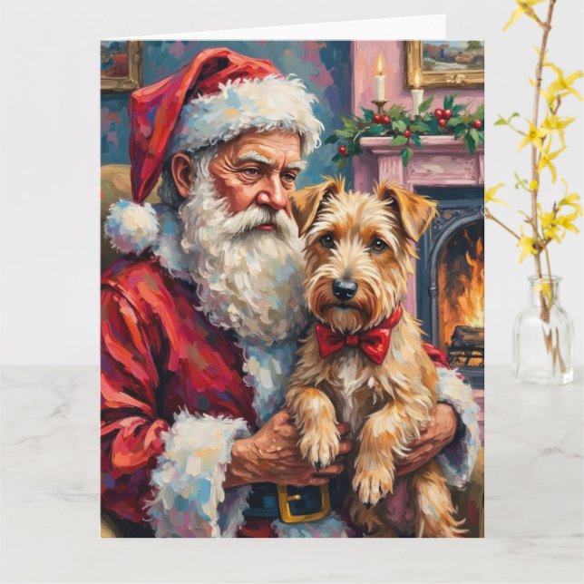 Santa Claus Holding Wheaten Terrier Christmas Art Karte (Gelbe Blume)