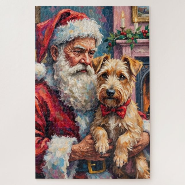 Santa Claus Holding Wheaten Terrier Christmas Art Puzzle (Vertikal)