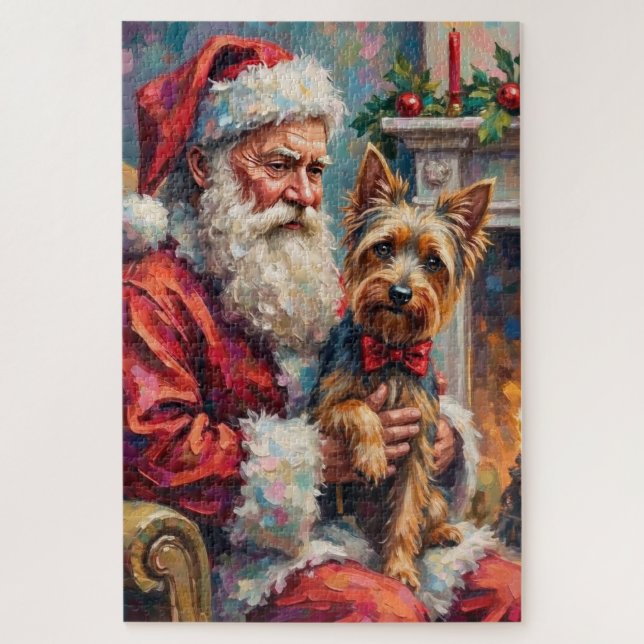 Santa Claus Holding Yorkshire Terrier Christmas  Puzzle (Vertikal)