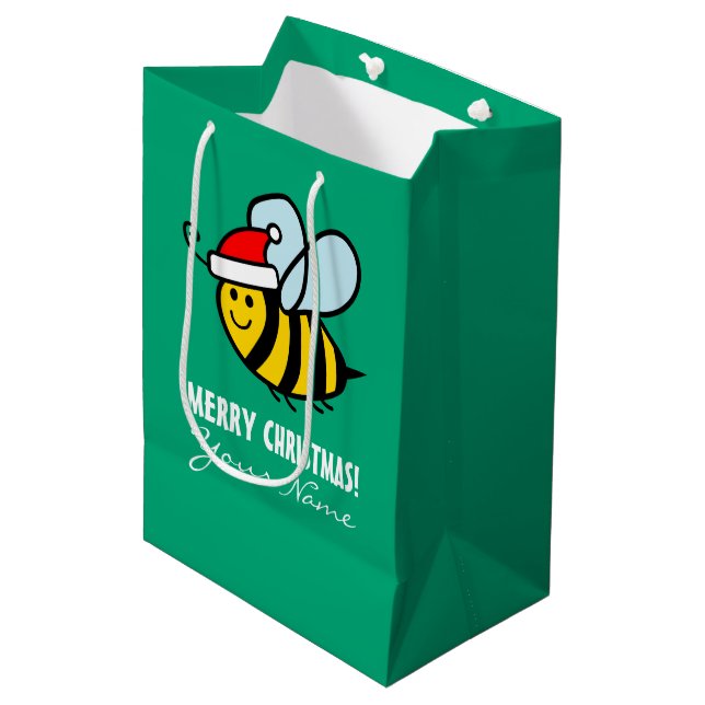 Santa Claus honey bee Christmas gift bag design Mittlere Geschenktüte (Vorderseite Schrägansicht)