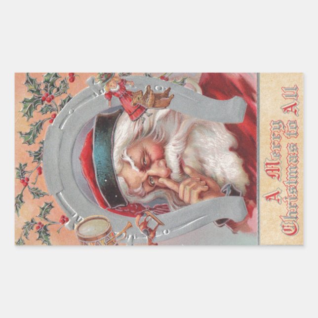 Santa Claus Horseshoe Gerahmter Vintager Aufkleber (Vorderseite)