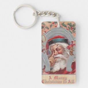 Santa Claus Horseshoe Gerahmter Vintager Schlüssel Schlüsselanhänger