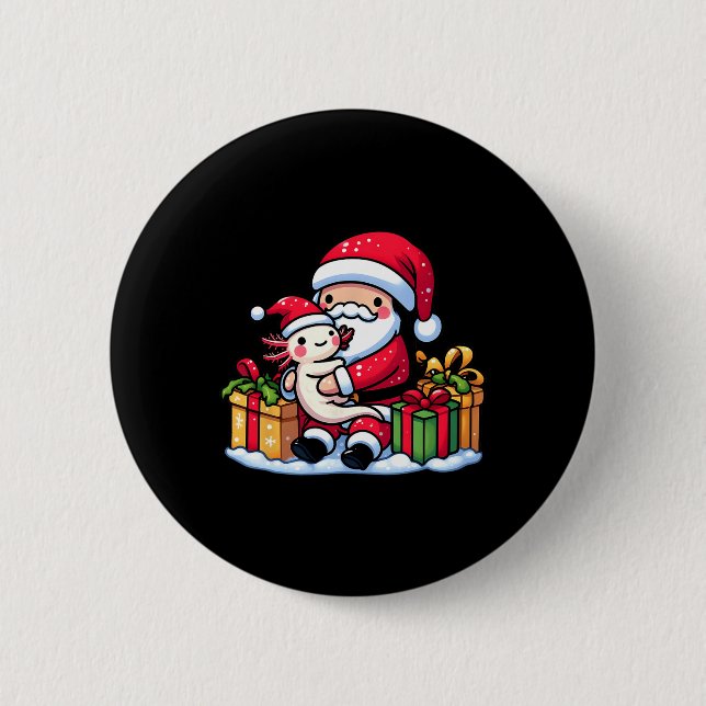 Santa Claus Hugs Axolotl Christmas Pajama Familie  Button (Vorderseite)
