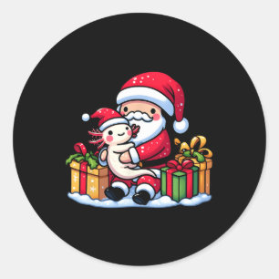 Santa Claus Hugs Axolotl Christmas Pajama Familie Runder Aufkleber
